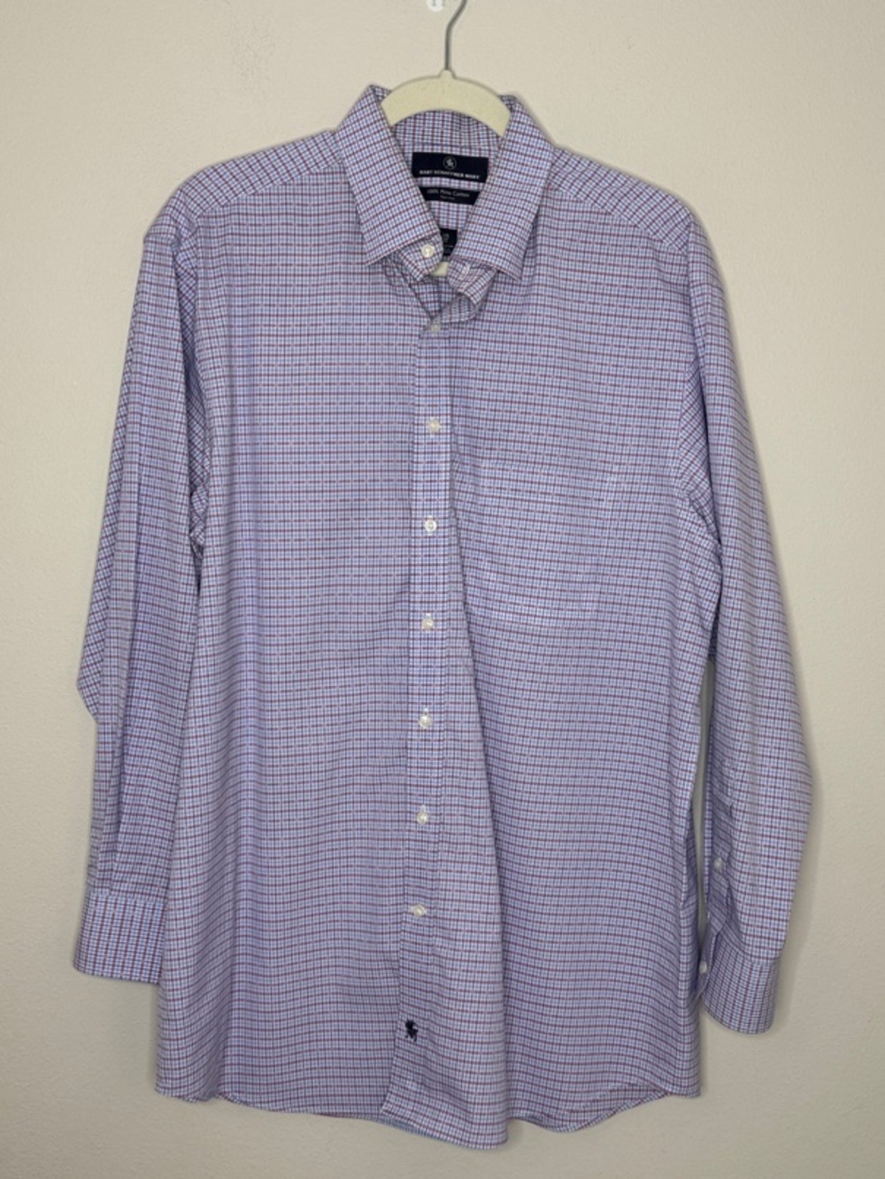 Hart Schaffner Marx Lavender and White Check Dress Shirt